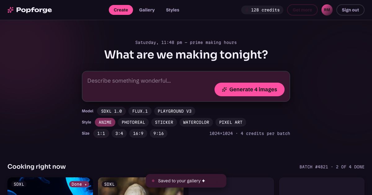 AI Image Generator UI — home page screenshot