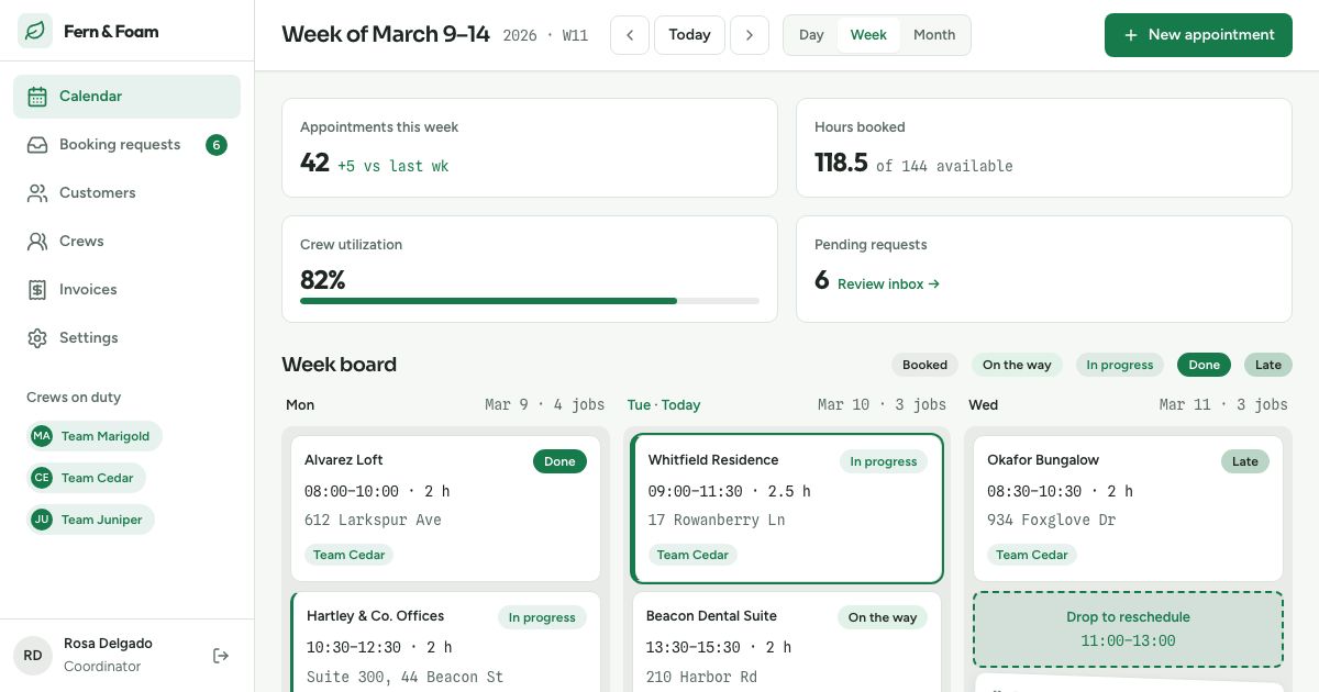 Appointment Scheduling Calendar UI Template — home page screenshot