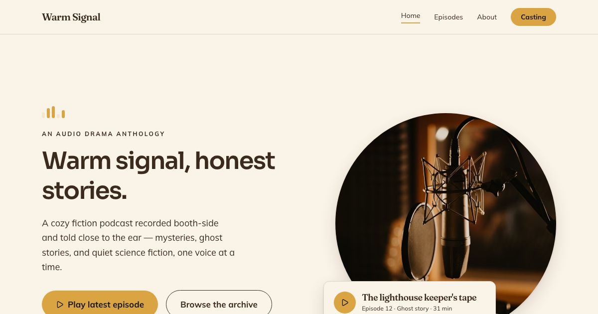 Audio Drama Website Template — home page screenshot