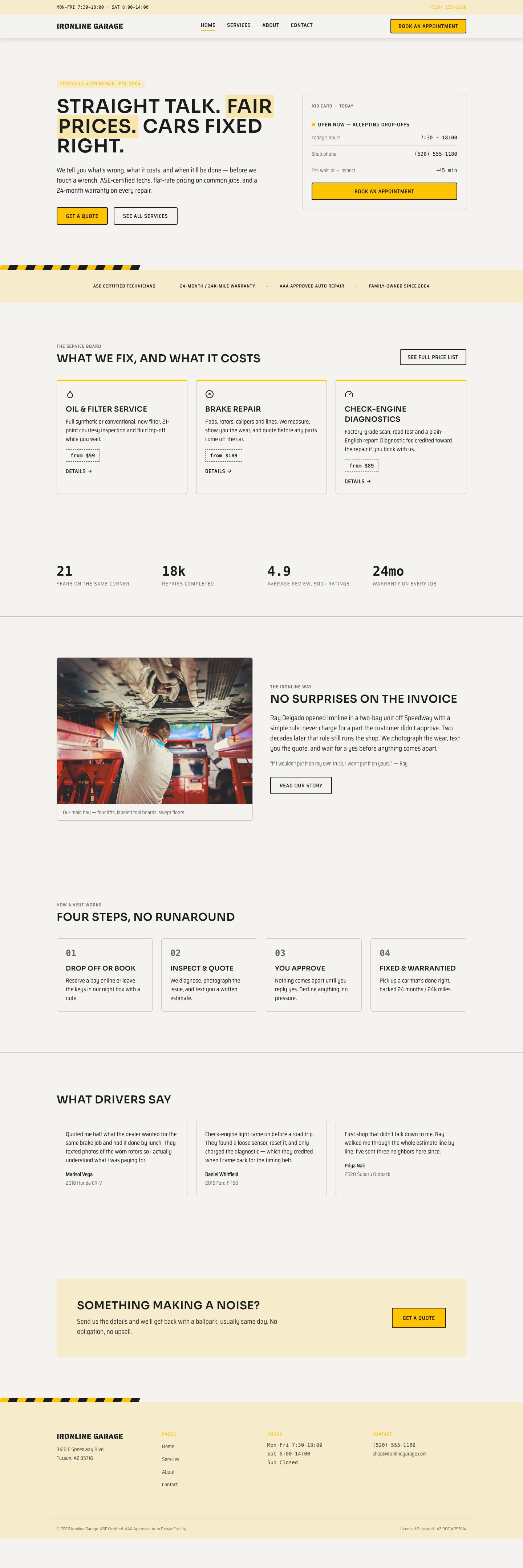 Auto Repair Shop Website Template — full page preview