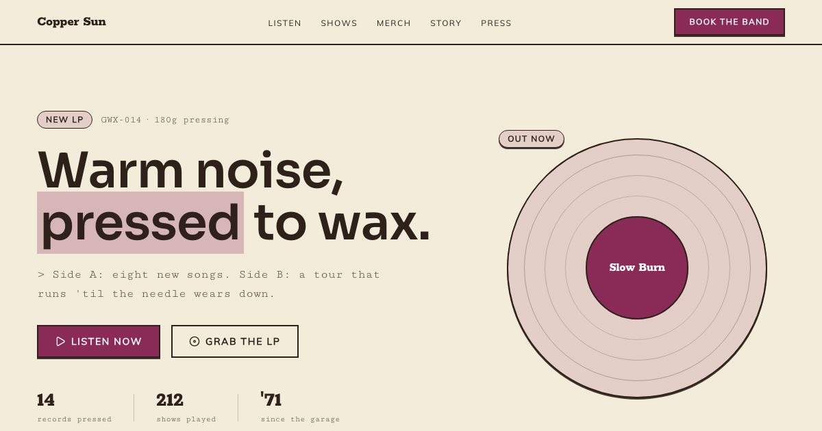 Band Website Template — home page screenshot