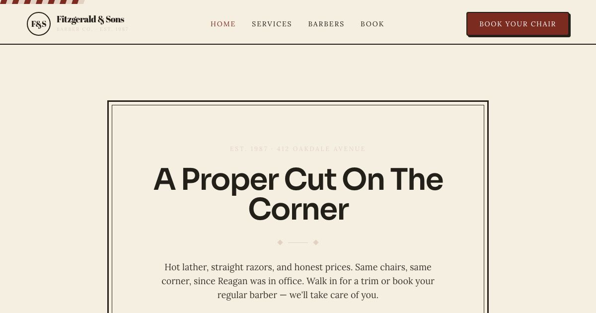 Barbershop Website Template — home page screenshot