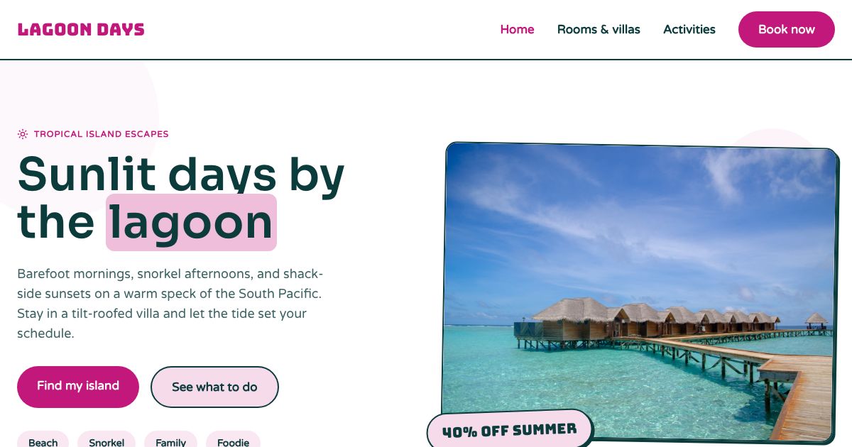 Beach Resort Website Template — home page screenshot