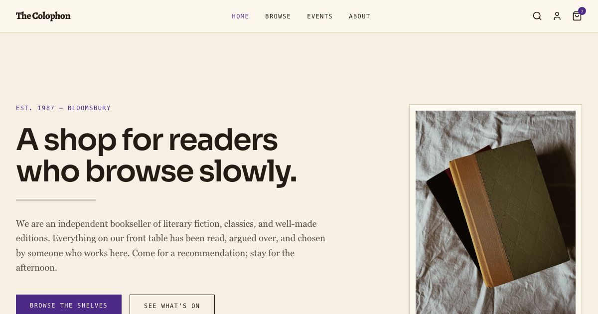 Bookstore Website Template — home page screenshot