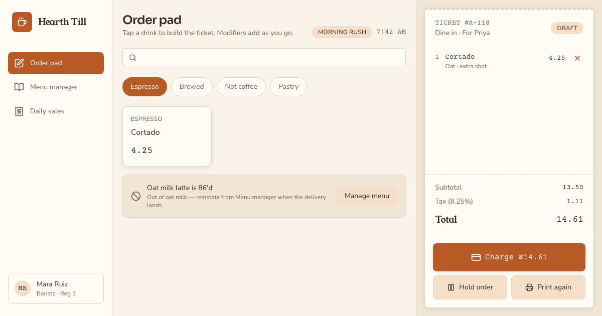 Cafe POS System UI Template — home page screenshot