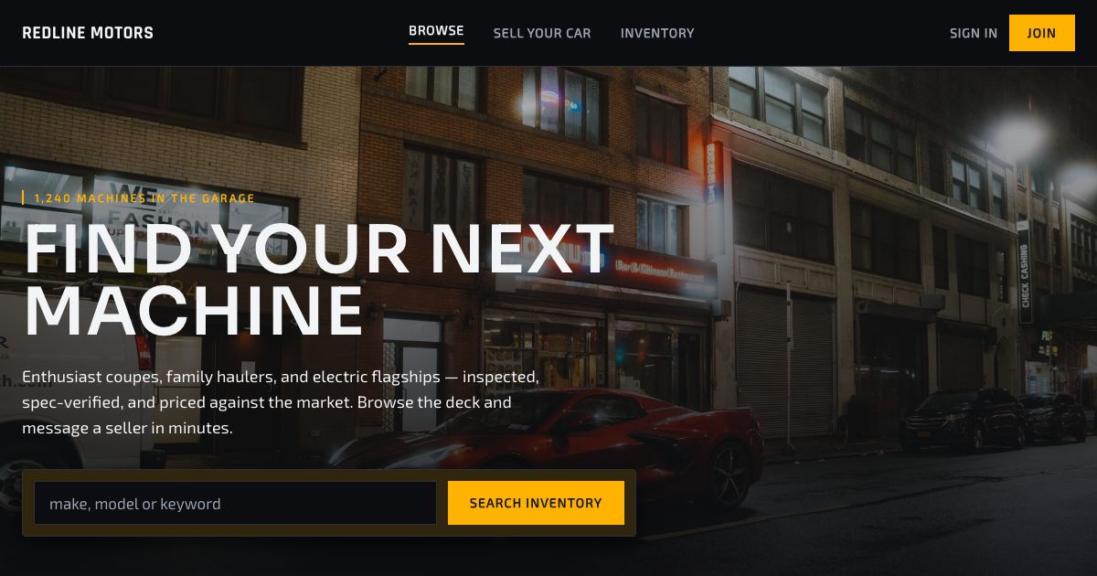 Car Marketplace App Template — home page screenshot