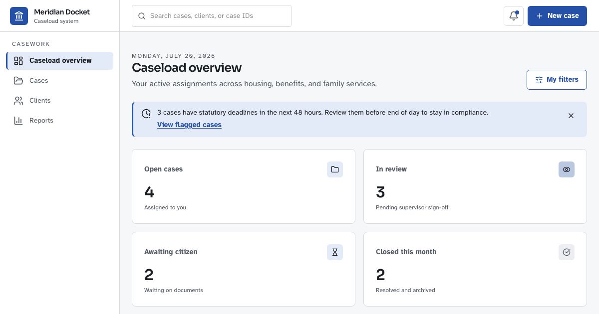 Case Management Dashboard — home page screenshot