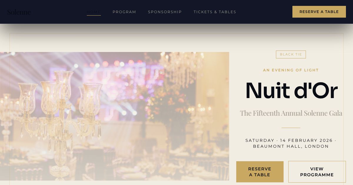 Charity Gala Website Template — home page screenshot