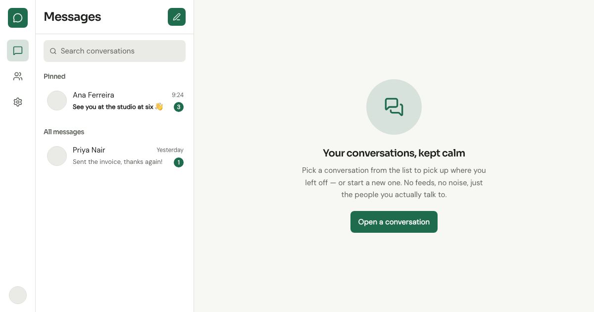 Chat App UI Template — home page screenshot
