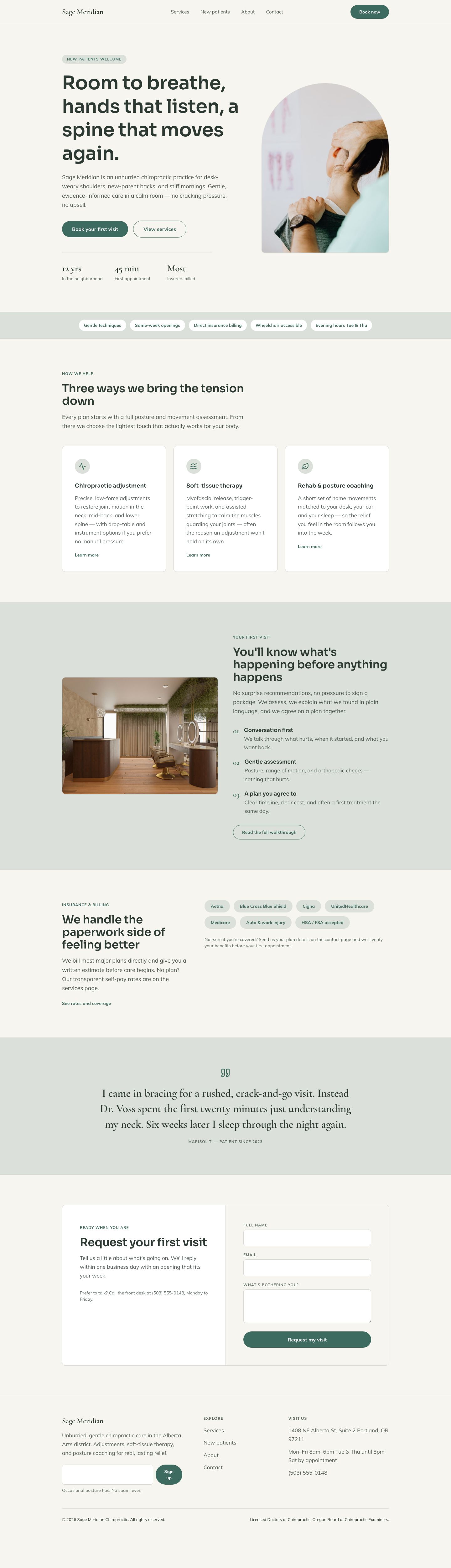 Chiropractor Website Template — full page preview