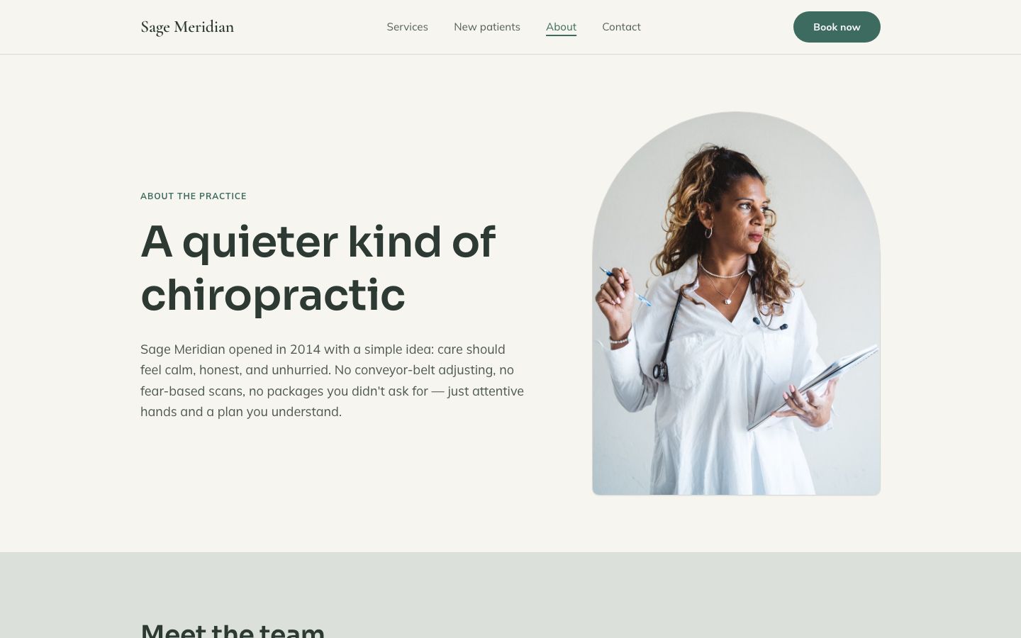 Chiropractor Website Template — about page screenshot