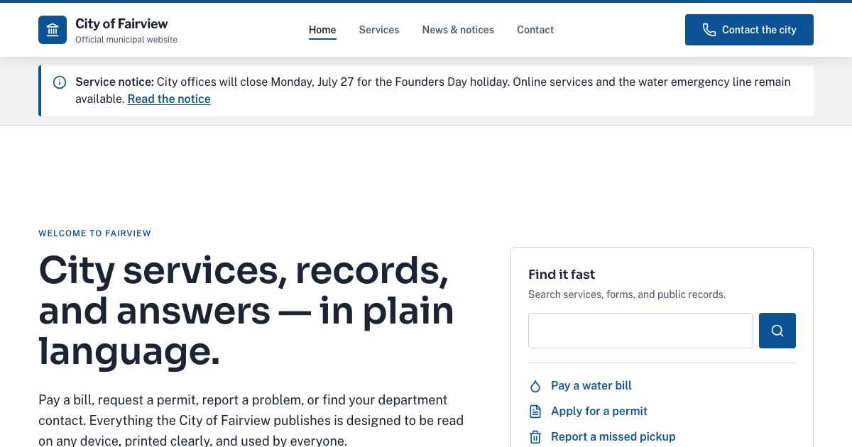 City Government Website Template — home page screenshot