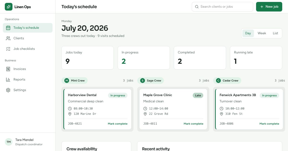 Cleaning Business Software Template — home page screenshot