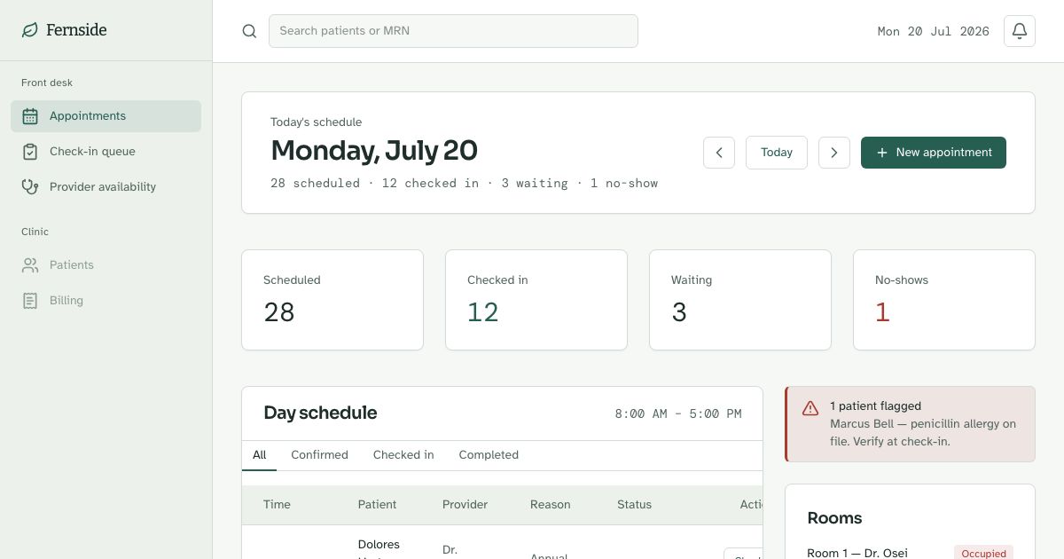 Clinic Management Dashboard Template — home page screenshot
