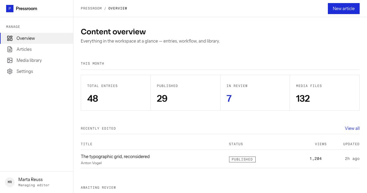 CMS Admin Dashboard Template — home page screenshot