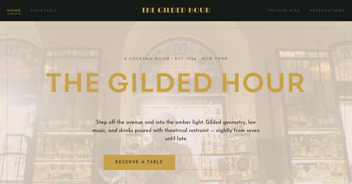 Cocktail Bar Website Template — home page screenshot
