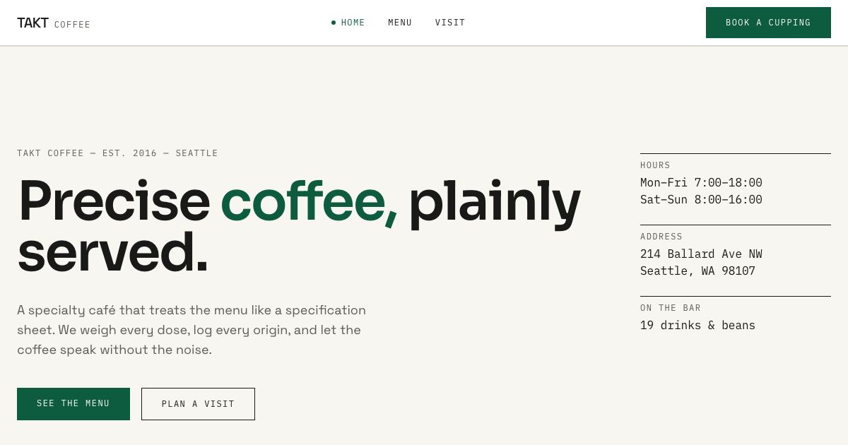 Coffee Shop Website Template — home page screenshot