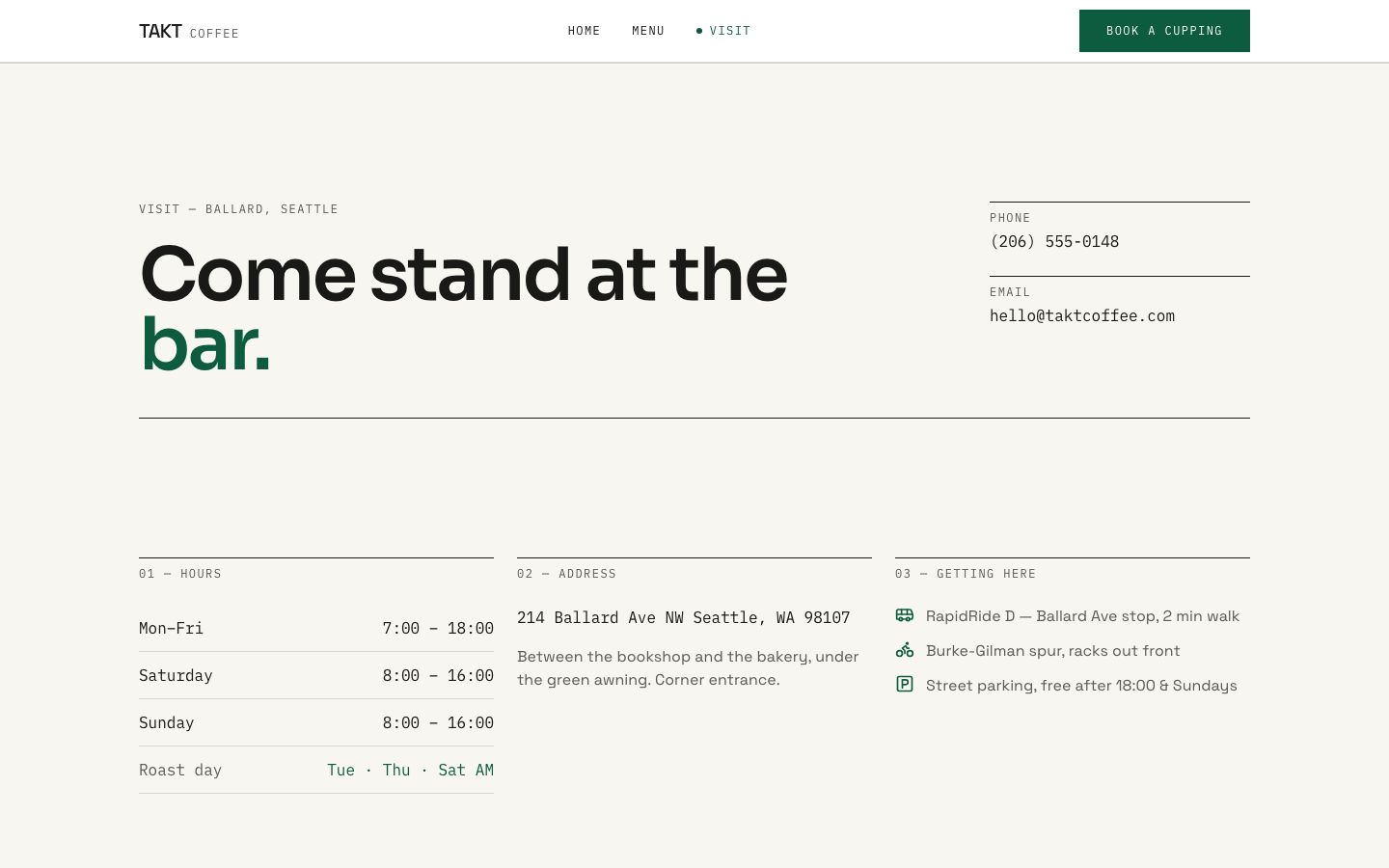 Coffee Shop Website Template — visit page screenshot