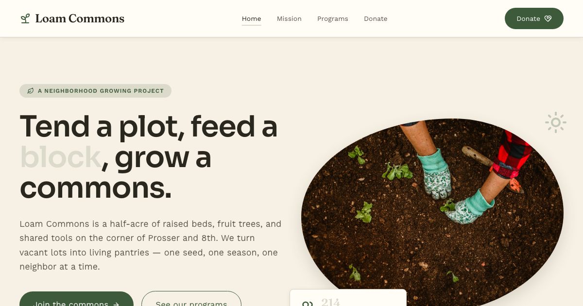 Community Garden Website Template — home page screenshot