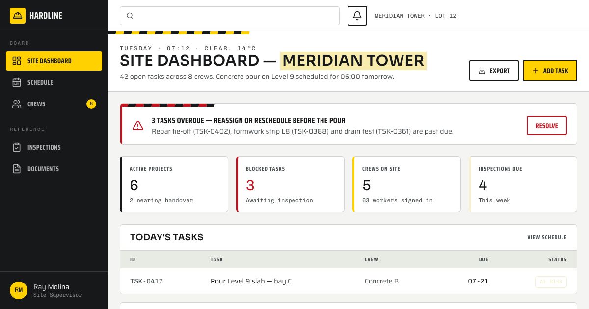 Construction PM Template — home page screenshot