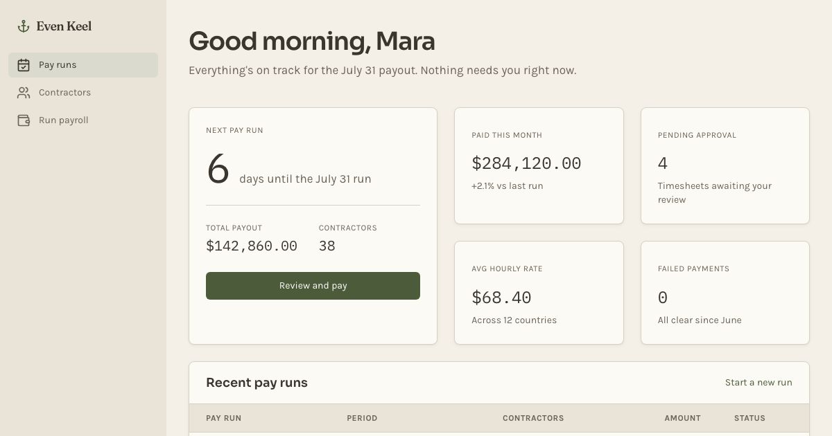Contractor Payments Dashboard — home page screenshot