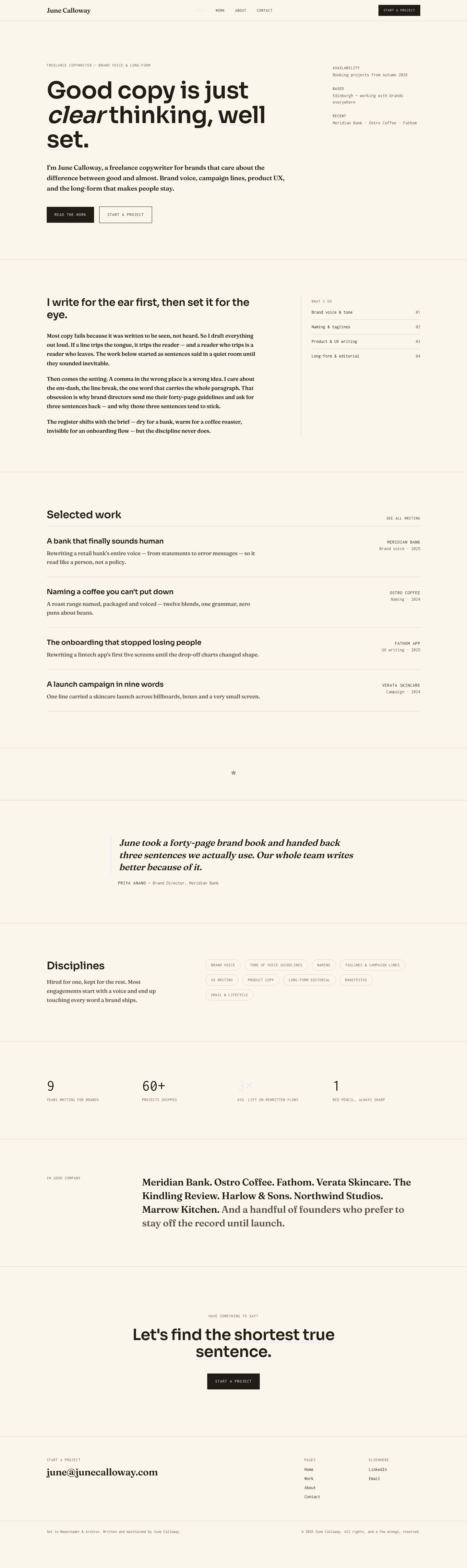 Copywriter Portfolio Template — full page preview