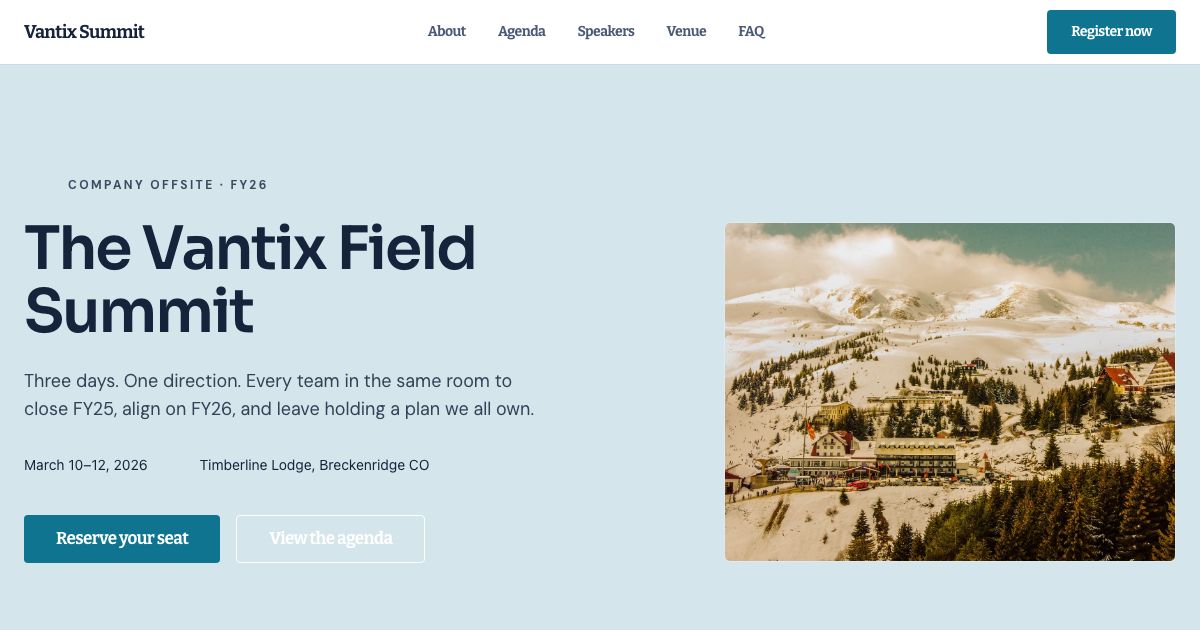 Corporate Event Website Template — home page screenshot