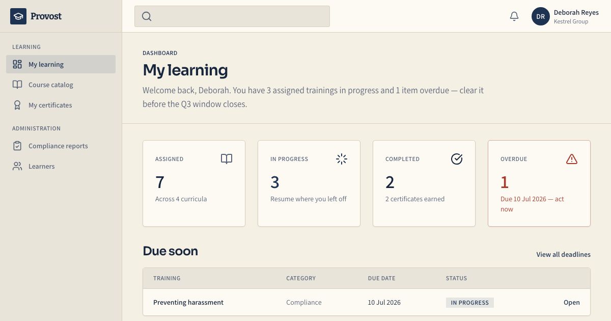 LMS Dashboard Template — home page screenshot