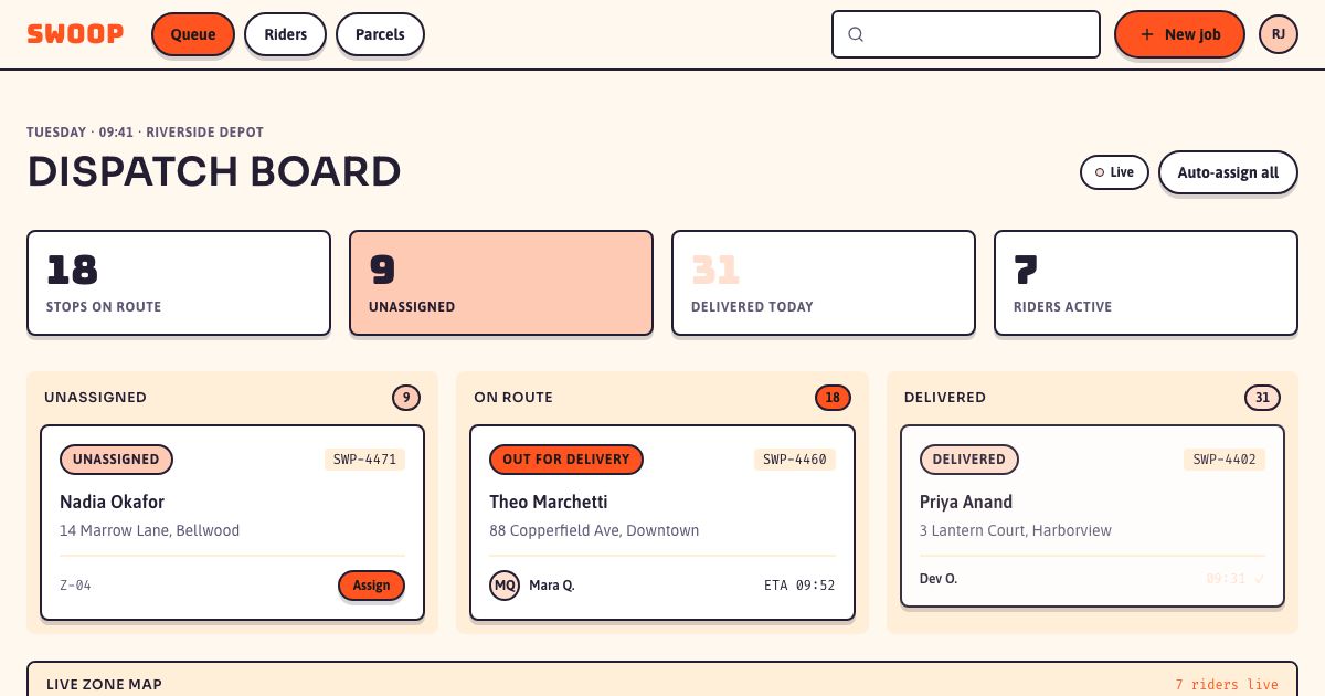 Courier Dispatch Dashboard Template — home page screenshot
