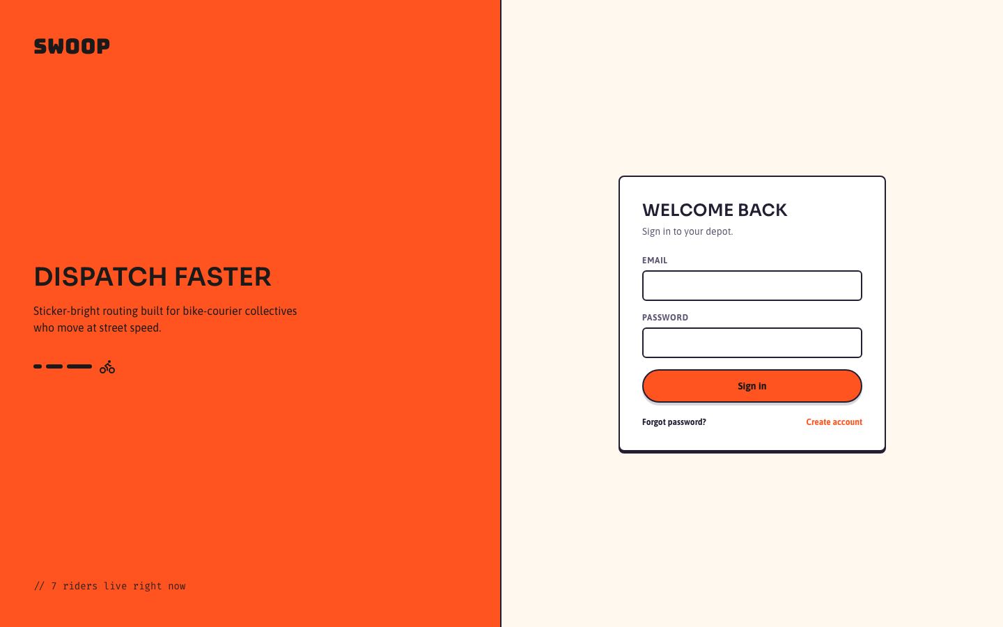 Courier Dispatch Dashboard Template — login page screenshot