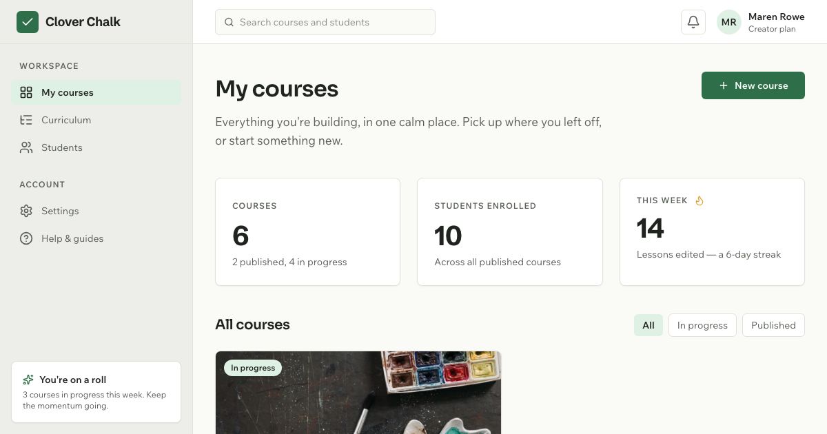 Course Builder UI Template — home page screenshot