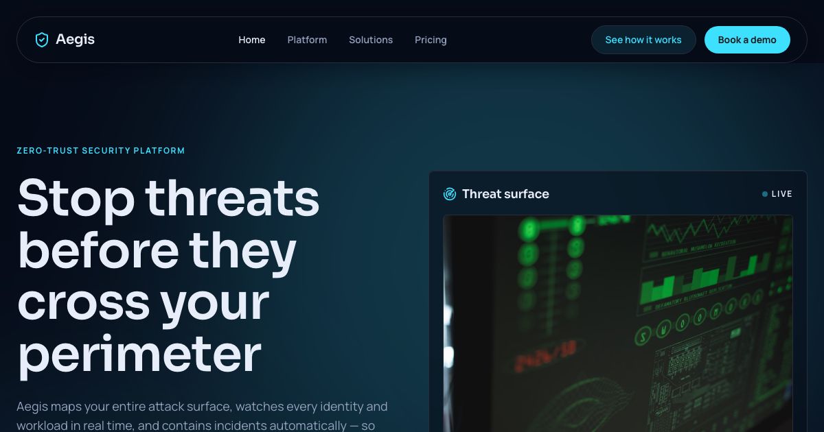 Cybersecurity Website Template — home page screenshot