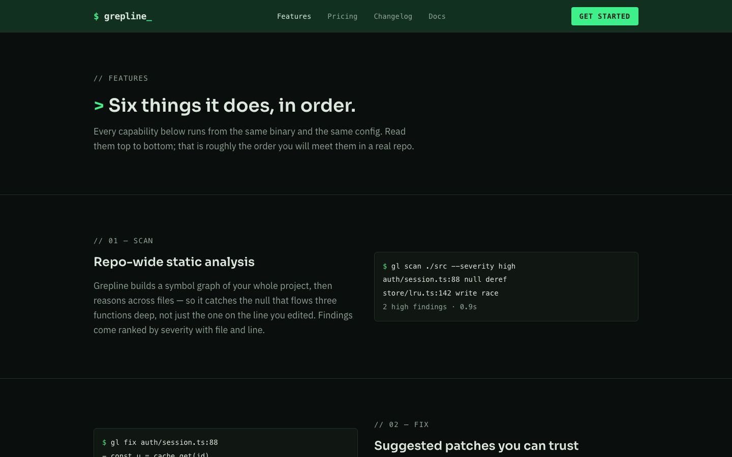 Phosphor Grid — features page screenshot