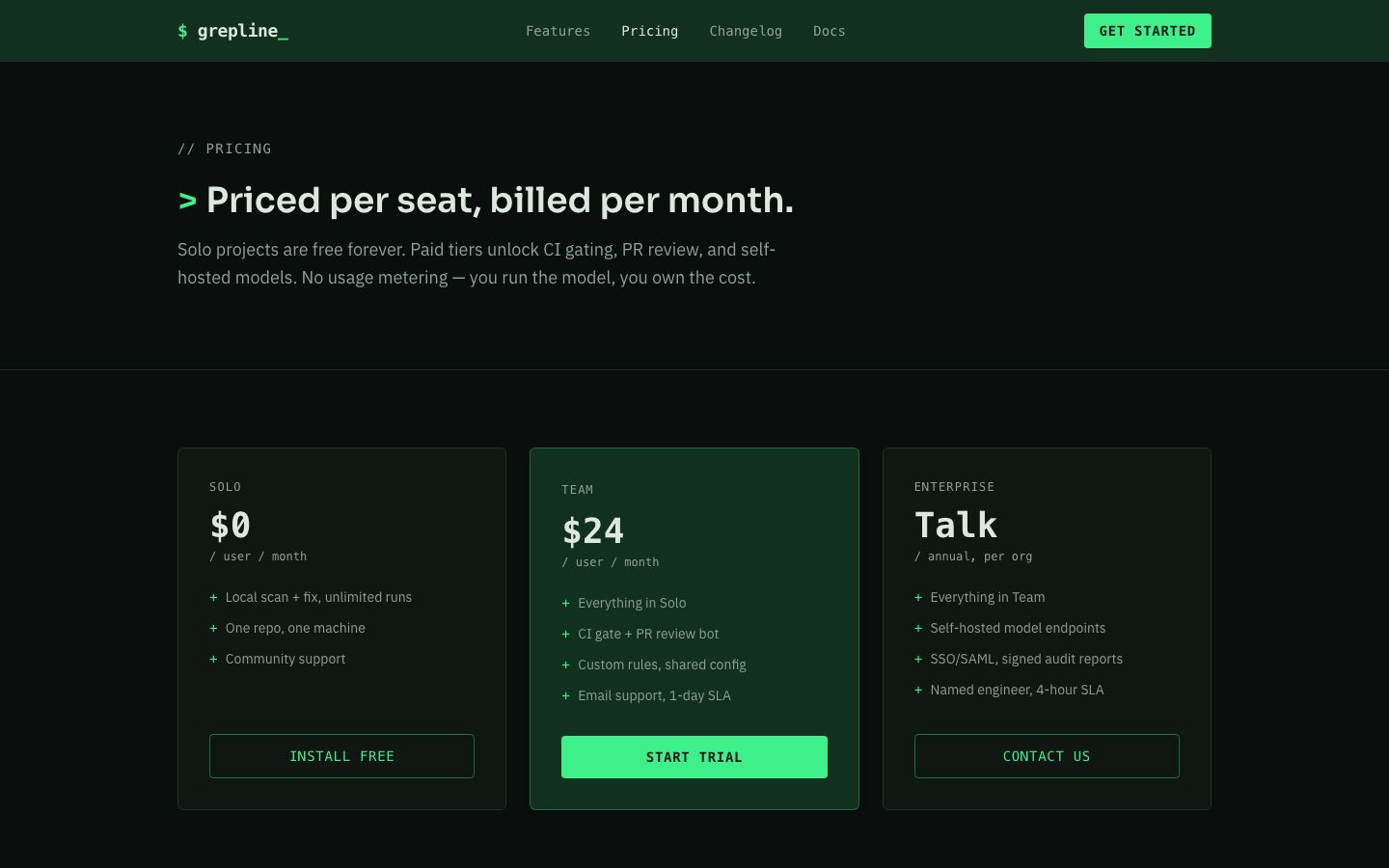 Phosphor Grid — pricing page screenshot
