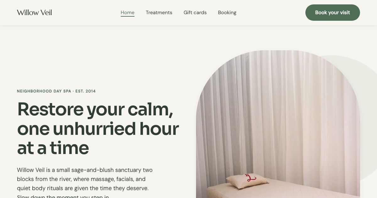Day Spa Website Template — home page screenshot
