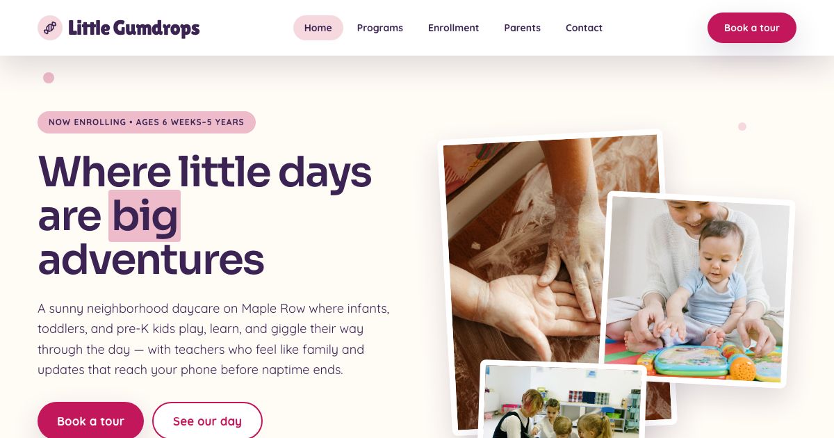 Daycare Website Template — home page screenshot
