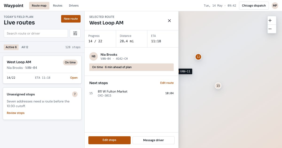Delivery Route Planner Template — home page screenshot