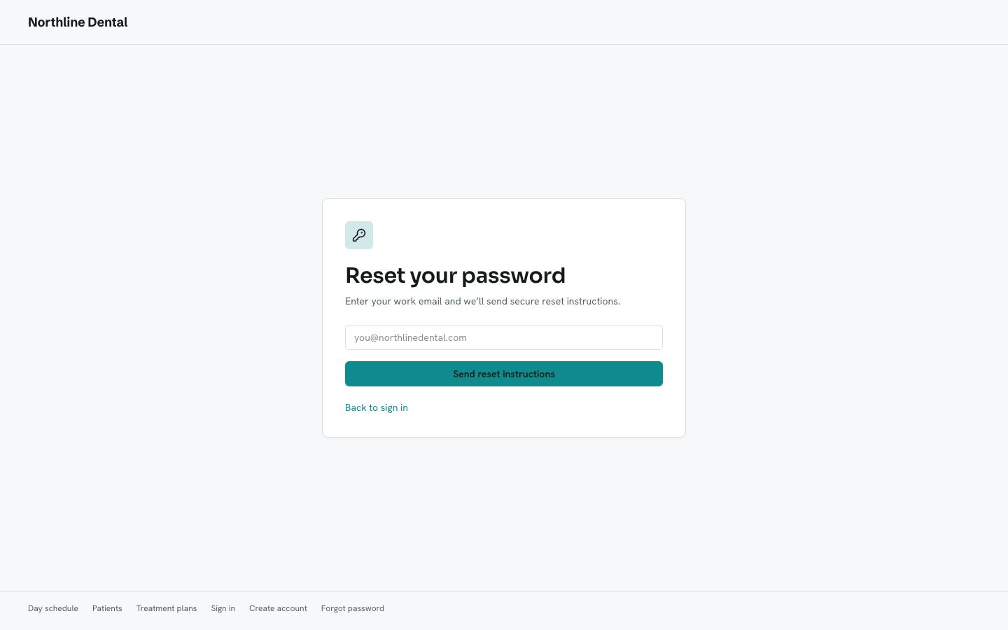 Dental Practice Management Template — forgot password page screenshot