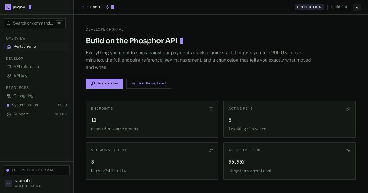 Developer Portal Template — home page screenshot