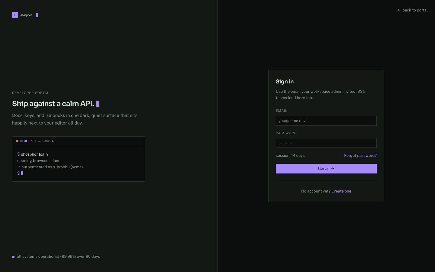 Developer Portal Template — login page screenshot