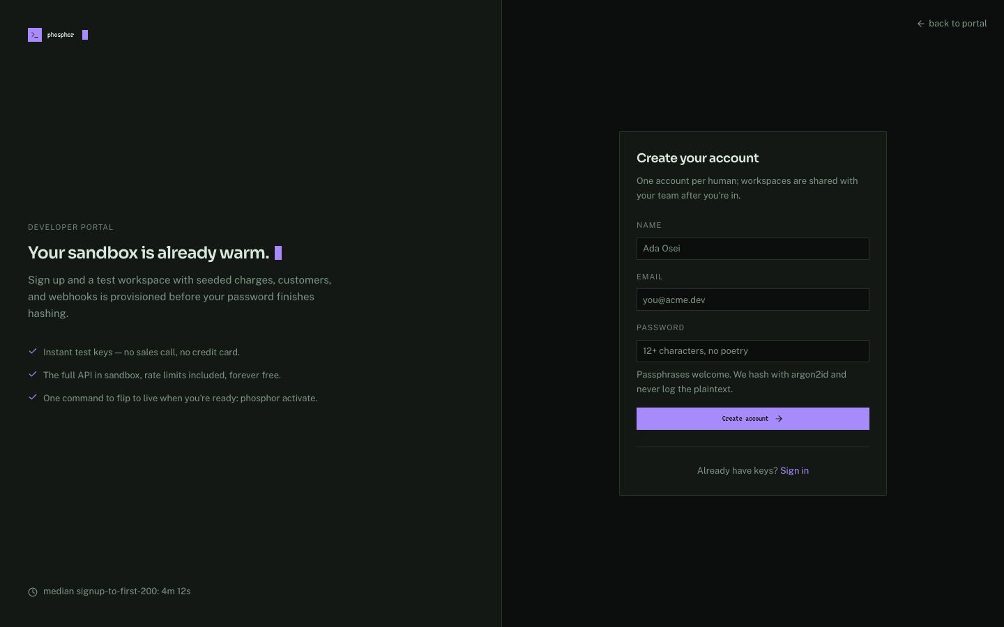 Developer Portal Template — signup page screenshot