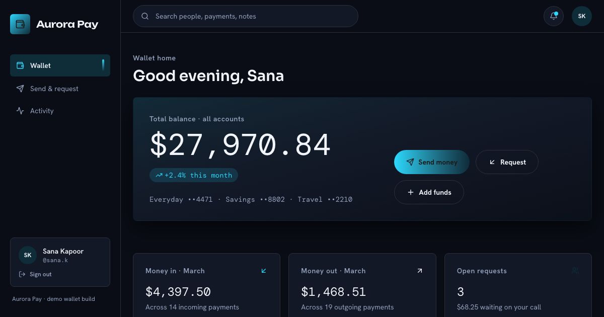 Digital Wallet App Template — home page screenshot
