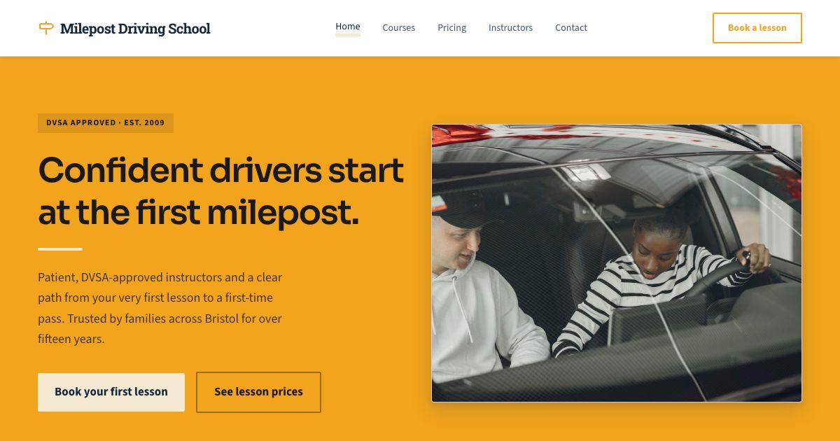 Driving School Website Template — home page screenshot
