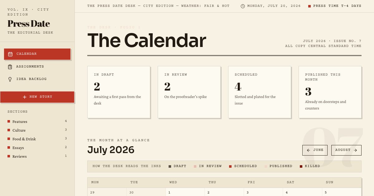 Editorial Calendar Template — home page screenshot