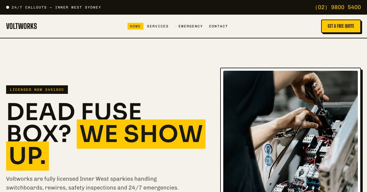 Electrician Website Template — home page screenshot