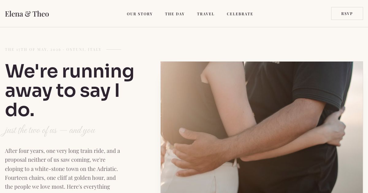 Elopement Website Template — home page screenshot