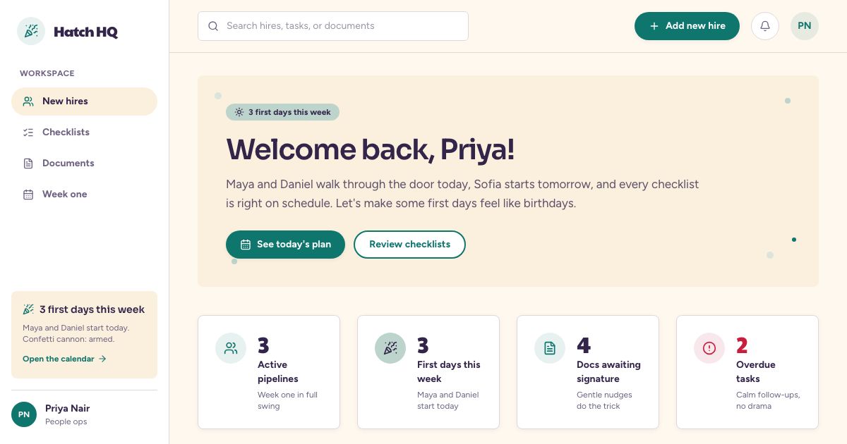 Employee Onboarding Dashboard Template — home page screenshot