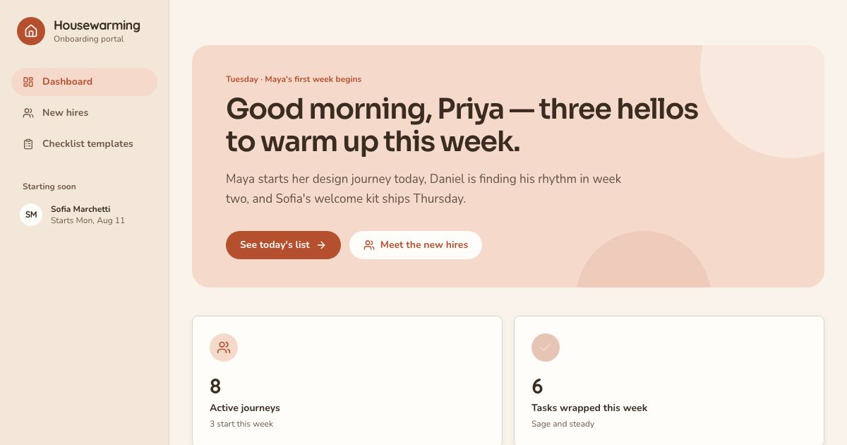 Employee Onboarding Template — home page screenshot