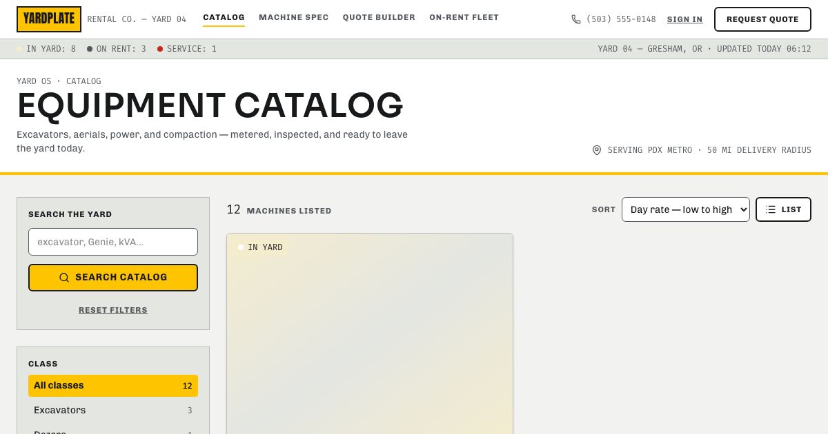 Equipment Rental App Template — home page screenshot
