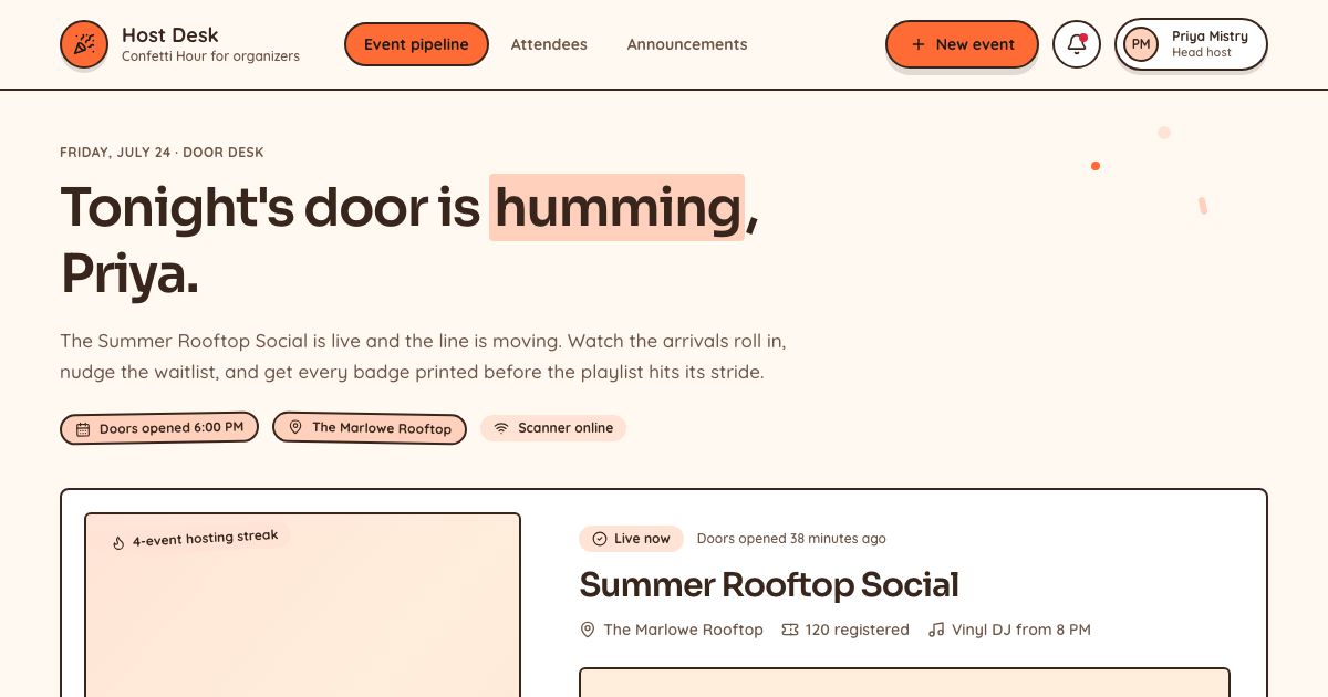 Event Check-In App Template — home page screenshot